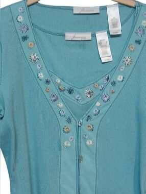 JH Collectibles -NWOT Cardigan Sweater-Vest Set, V Neck Embroidered Flowers Bead